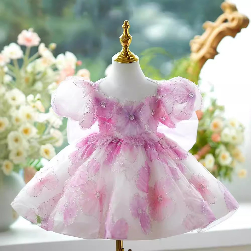 Pink Girls' Party Dress with Flowers