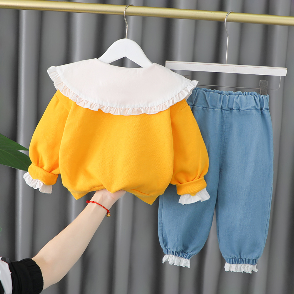 Conjunto de camisa infantil con cuello de flores