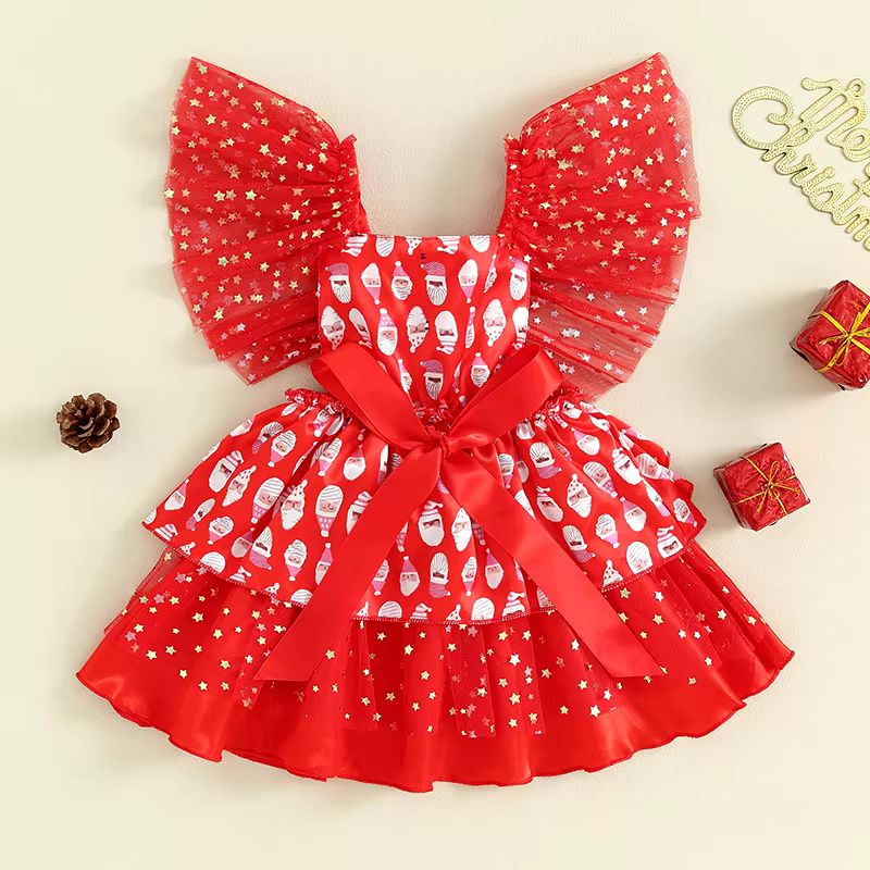 Vestido infantil navideño de tul con estrellas