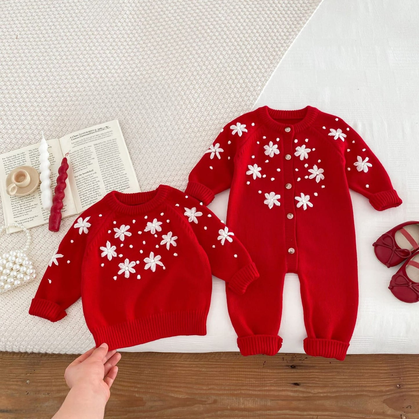 Infant Girls’ Knit Winter Romper with Flower