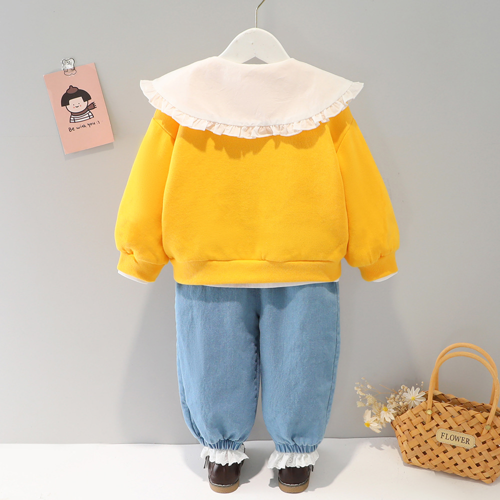 Conjunto de camisa infantil con cuello de flores