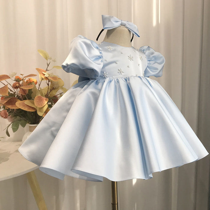 Vestido infantil de princesa con perlas azules