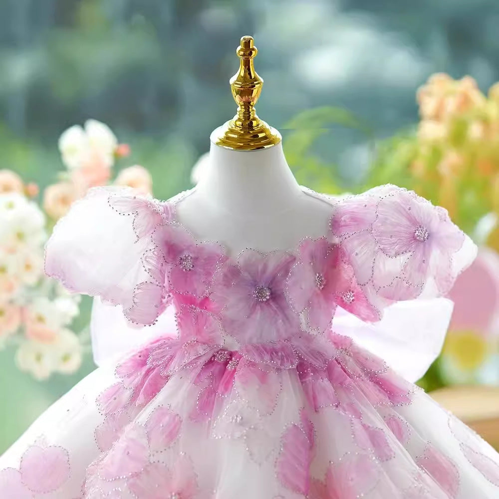 Pink Girls' Party Dress with Flowers