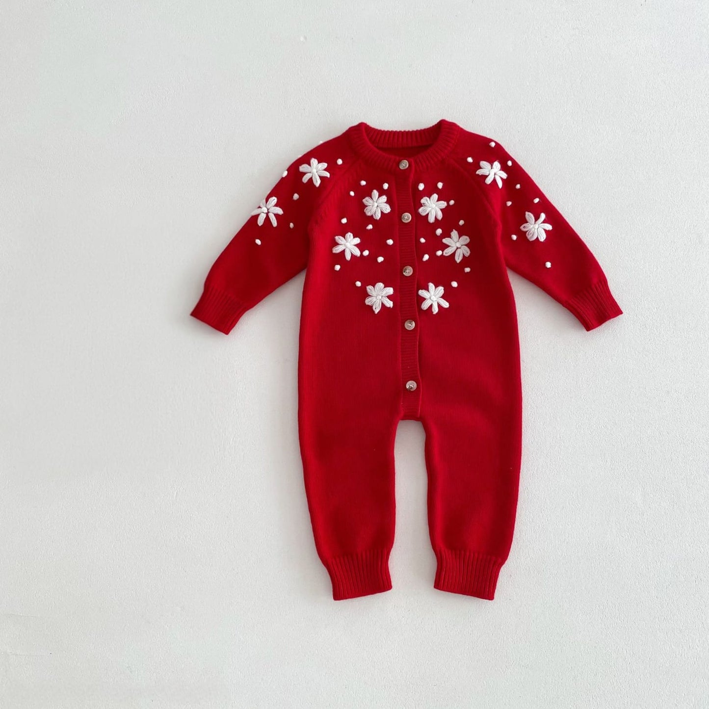 Infant Girls’ Knit Winter Romper with Flower