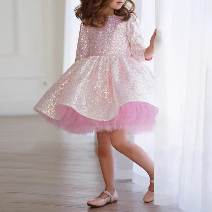 Vestido de fiesta infantil rosa brillante