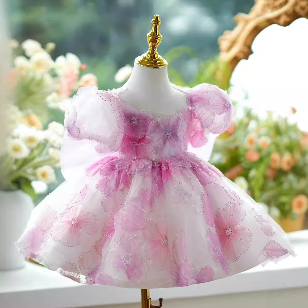 Pink Girls' Party Dress with Flowers