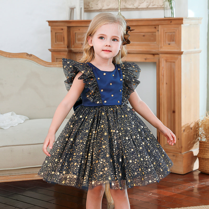 Vestido de fiesta infantil con tul y estrellas