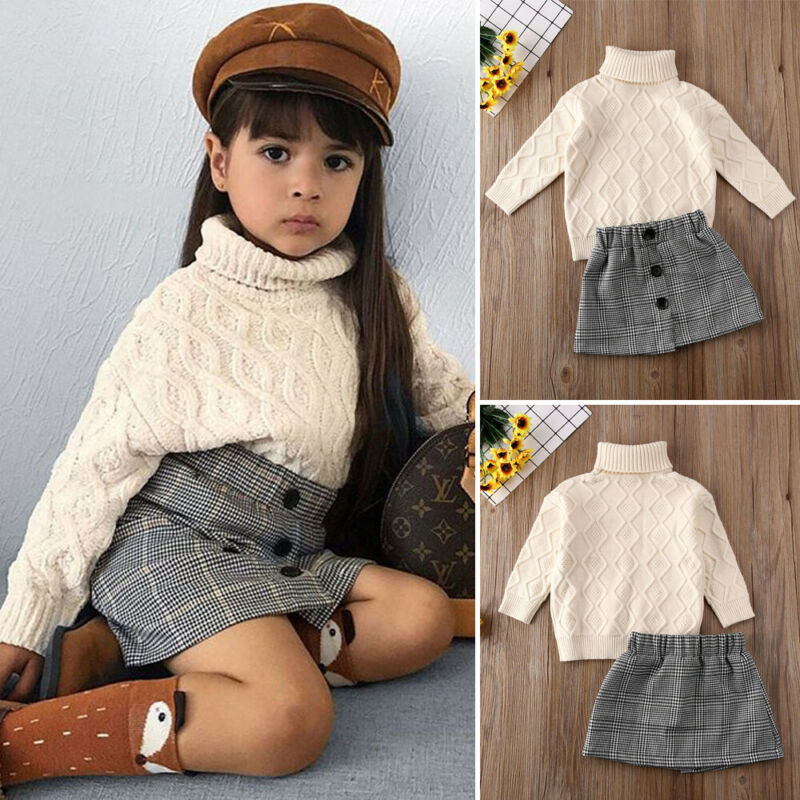 Conjunto infantil de 2 piezas con falda a cuadros