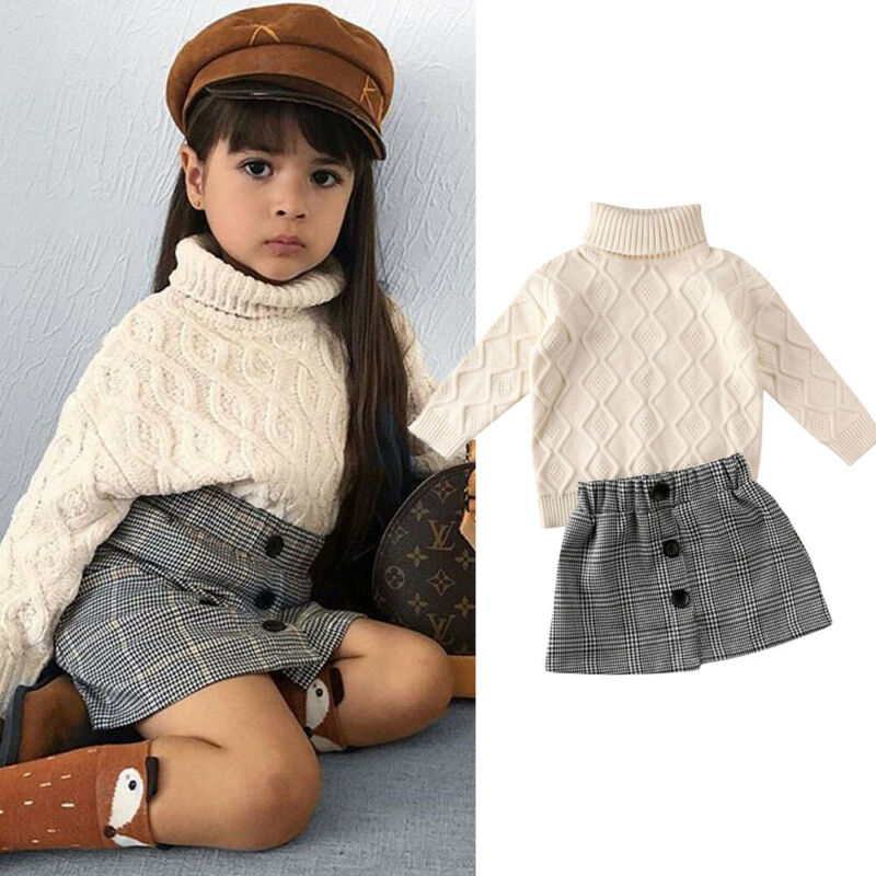 Conjunto infantil de 2 piezas con falda a cuadros