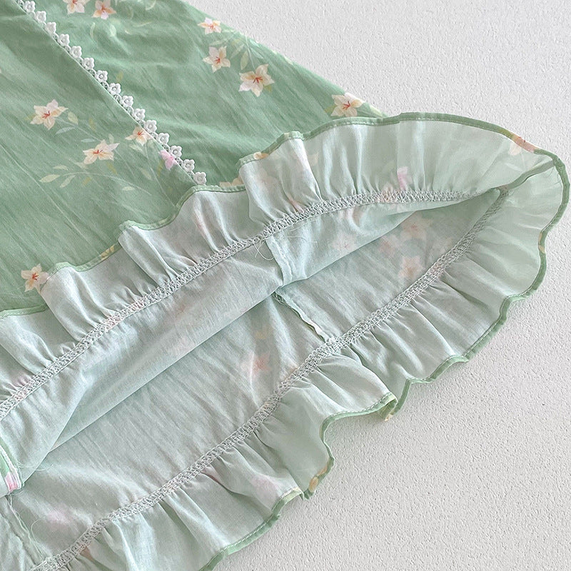 Children's Green Dress with Little Flowers