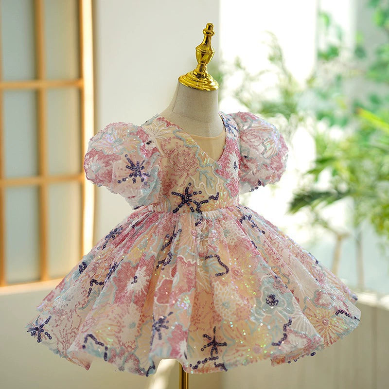 Girls’ Floral Party Dress with Bow