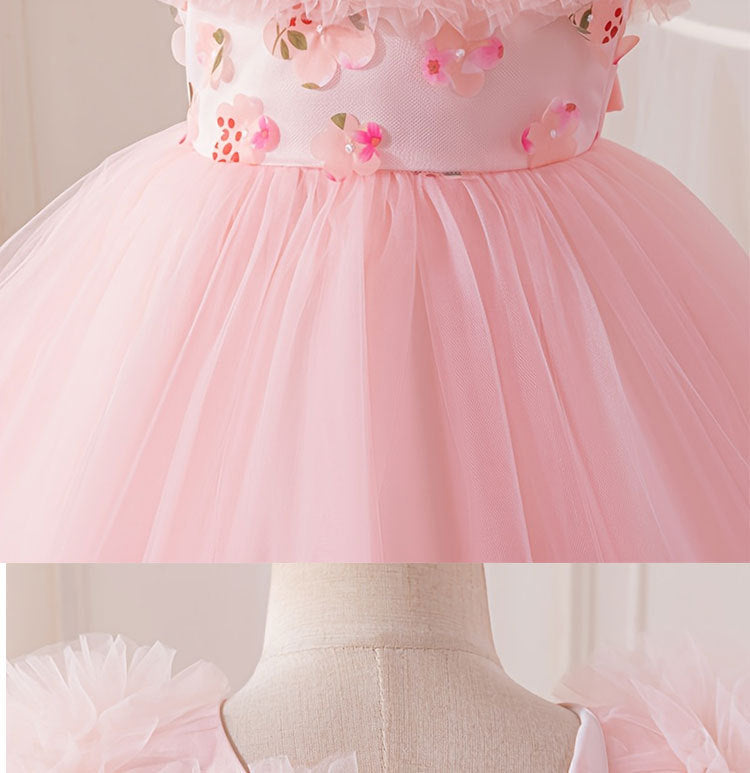 Puffy Children's Dress with Flowers