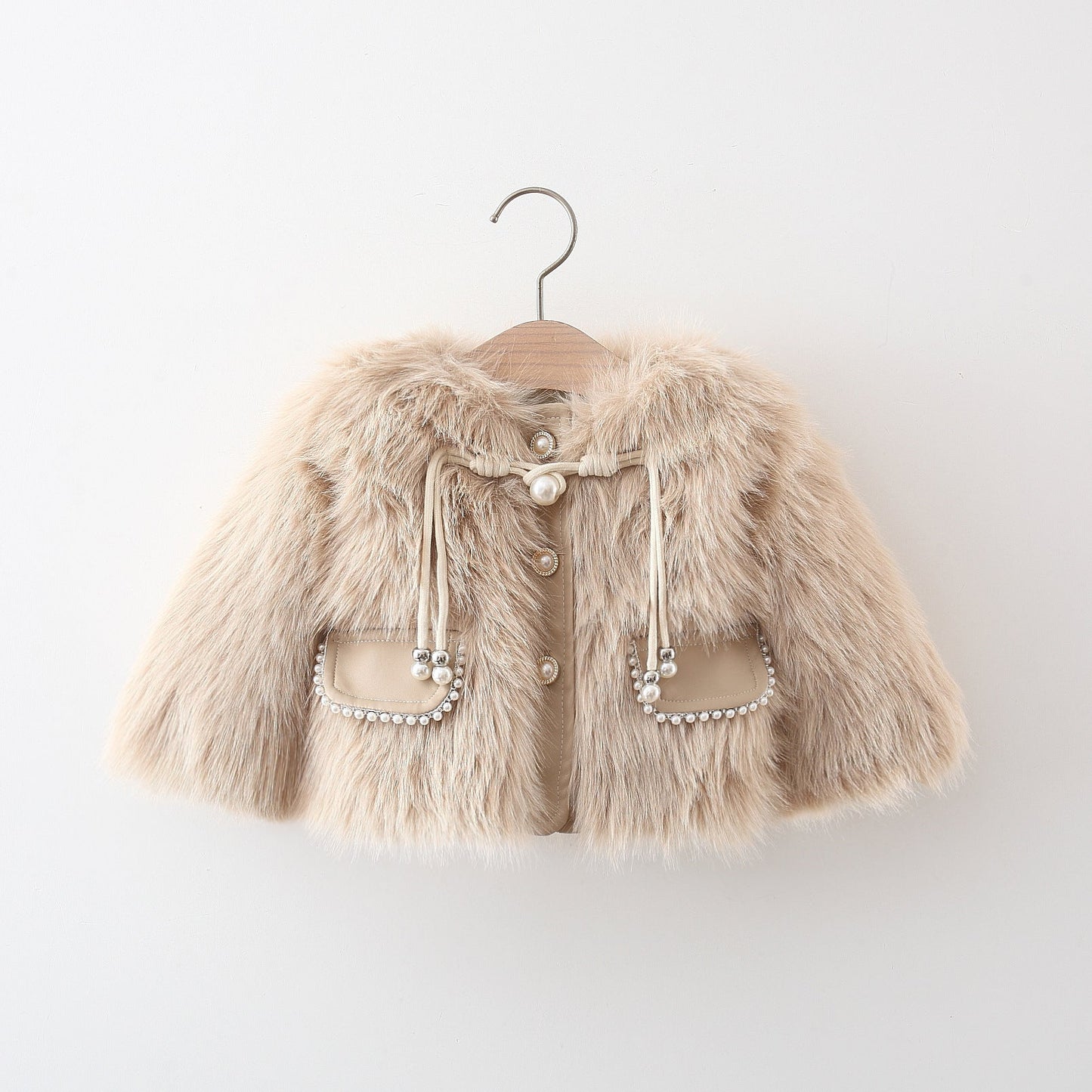 Girls’ Fur Coat with Pearl Detail
