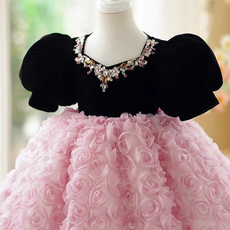 Vestido Infantil Flores y Piedras