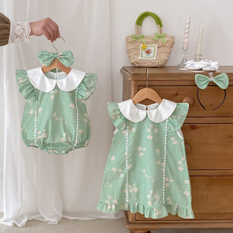 Children's Green Dress with Little Flowers