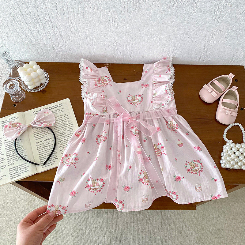 Children's Dress with Teddy Bears and Flowers