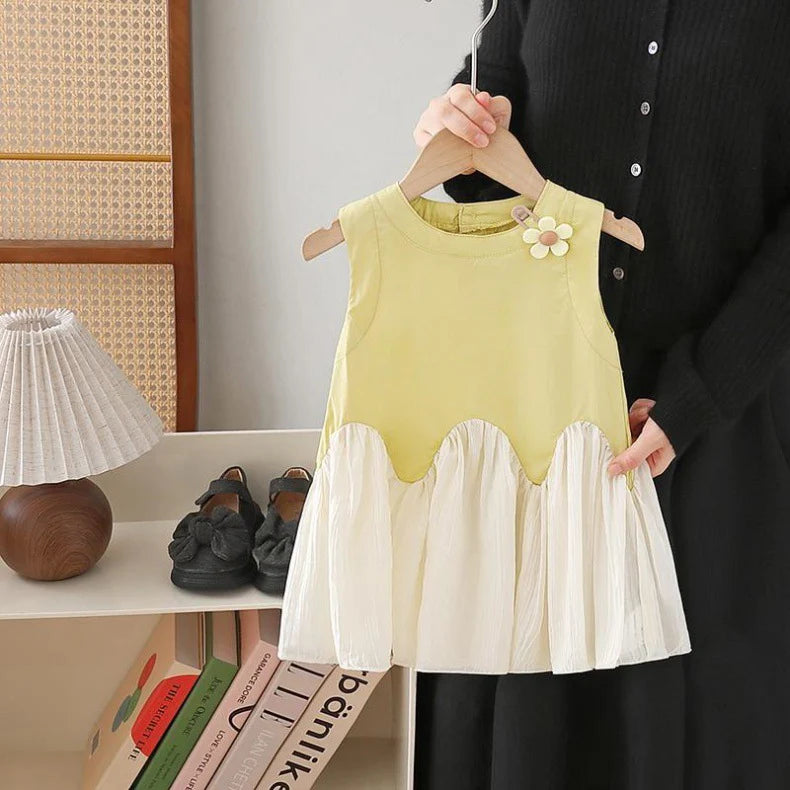 Children's Dress with Pleated Hem and Little Flower