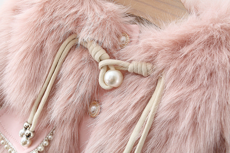 Girls’ Fur Coat with Pearl Detail