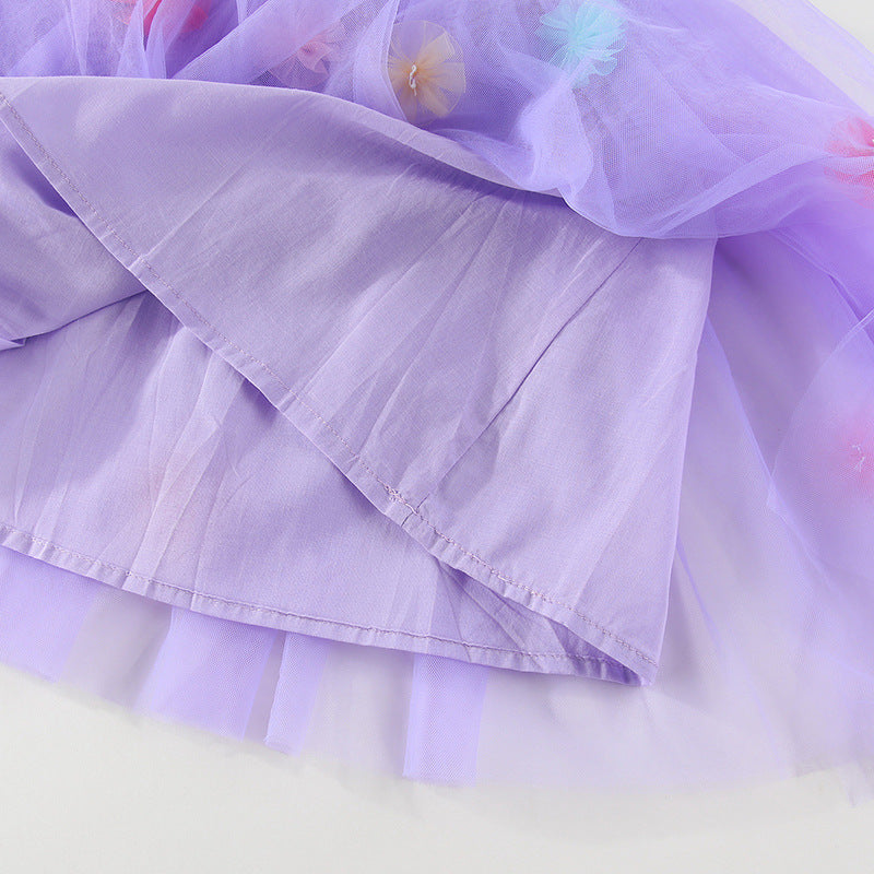 Vestido infantil de tul con alas y flores