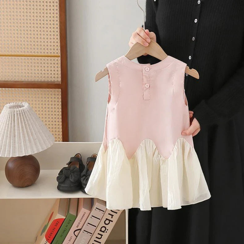 Children's Dress with Pleated Hem and Little Flower