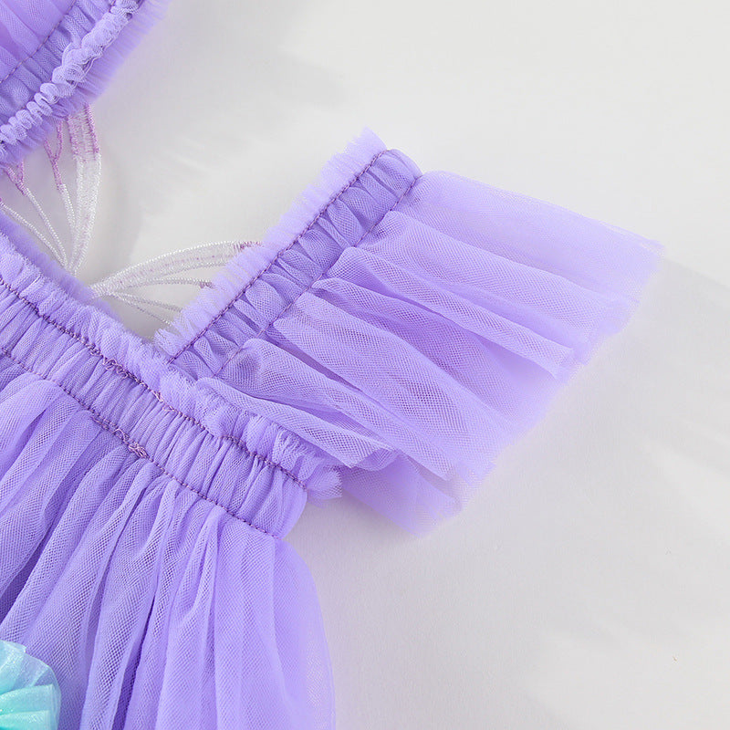 Vestido infantil de tul con alas y flores