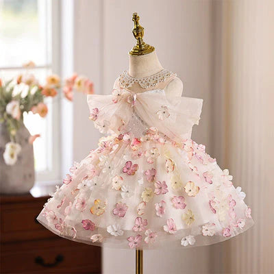 Children's Party Dress with Flowers and Bow