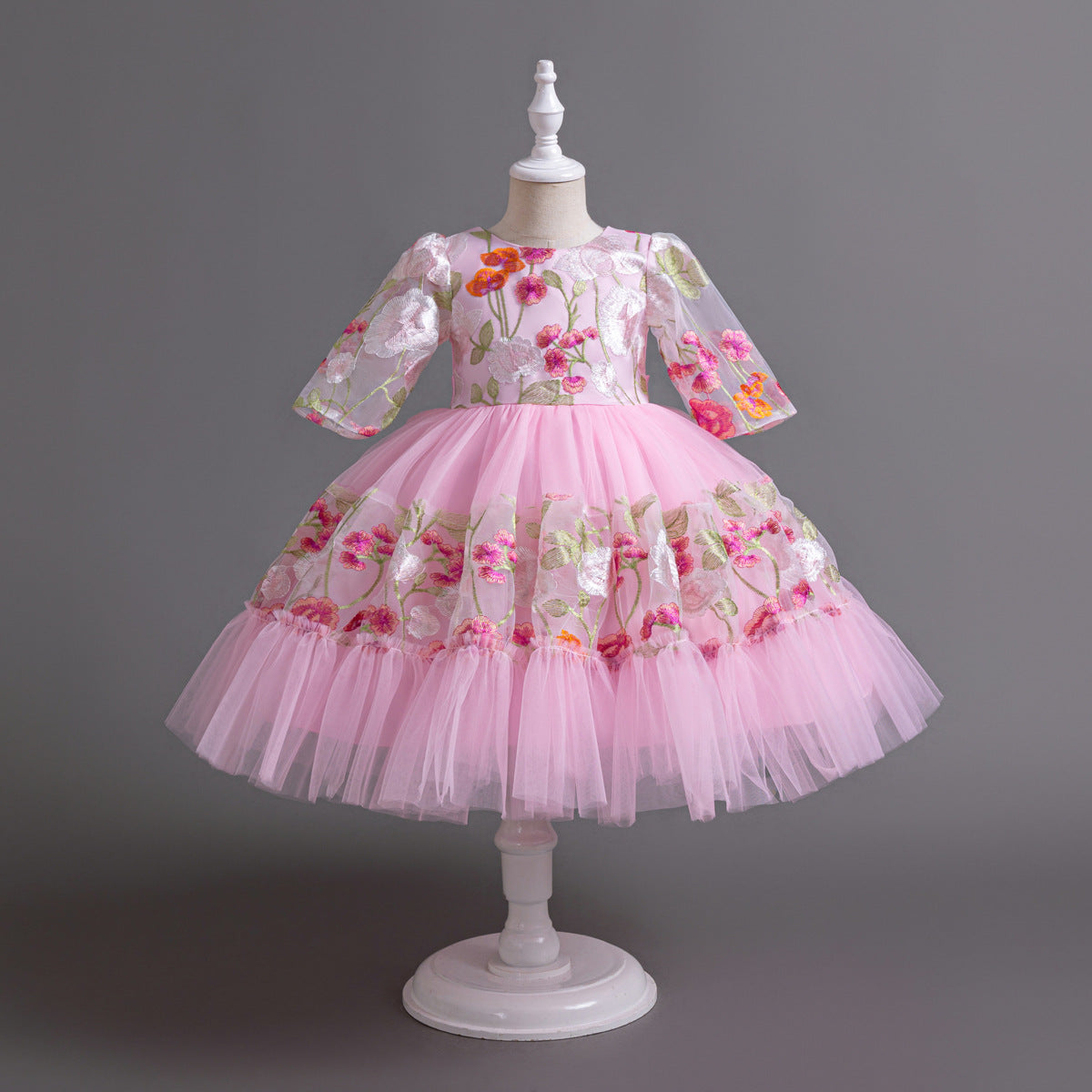 Floral Embroidered Tulle Children's Party Dress