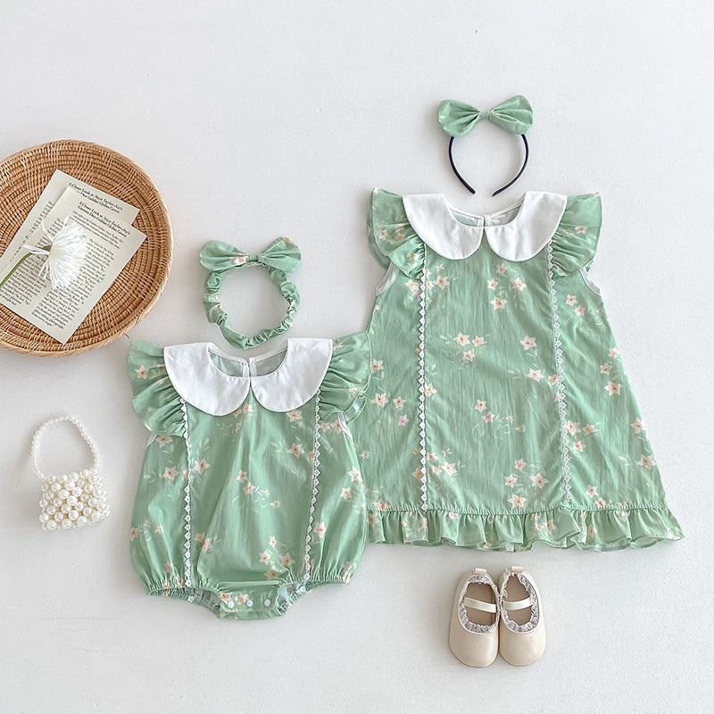 Children's Green Dress with Little Flowers