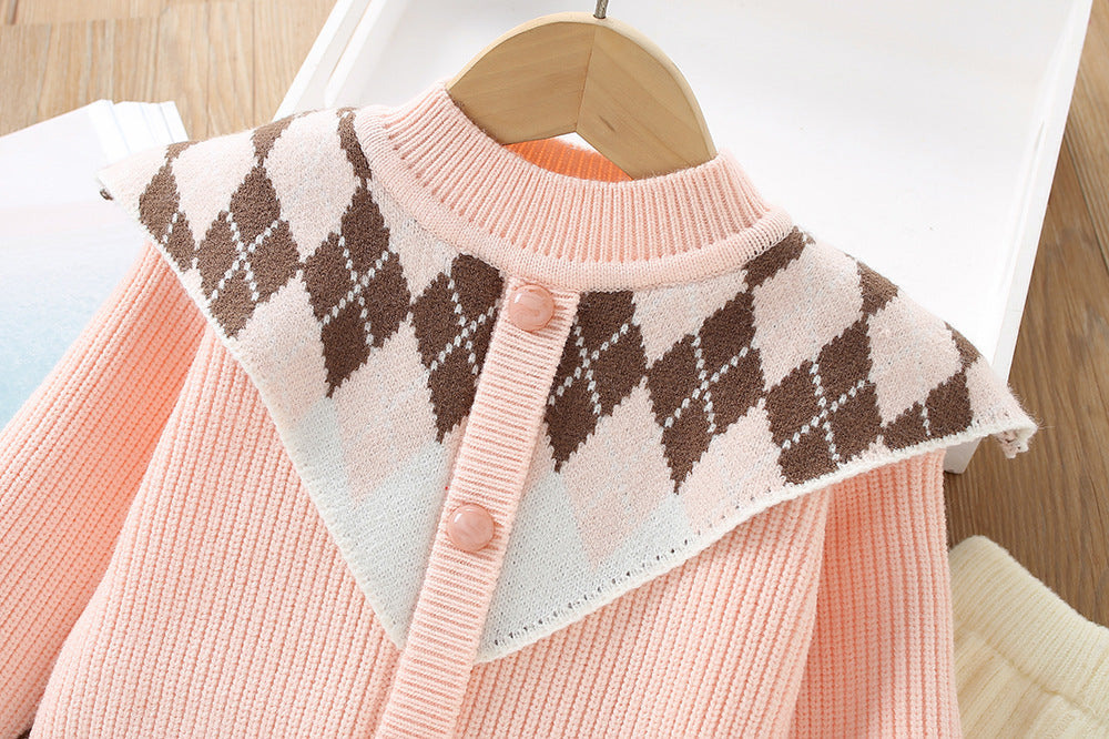 Infant Knit Outfit Set with Checkered Collar