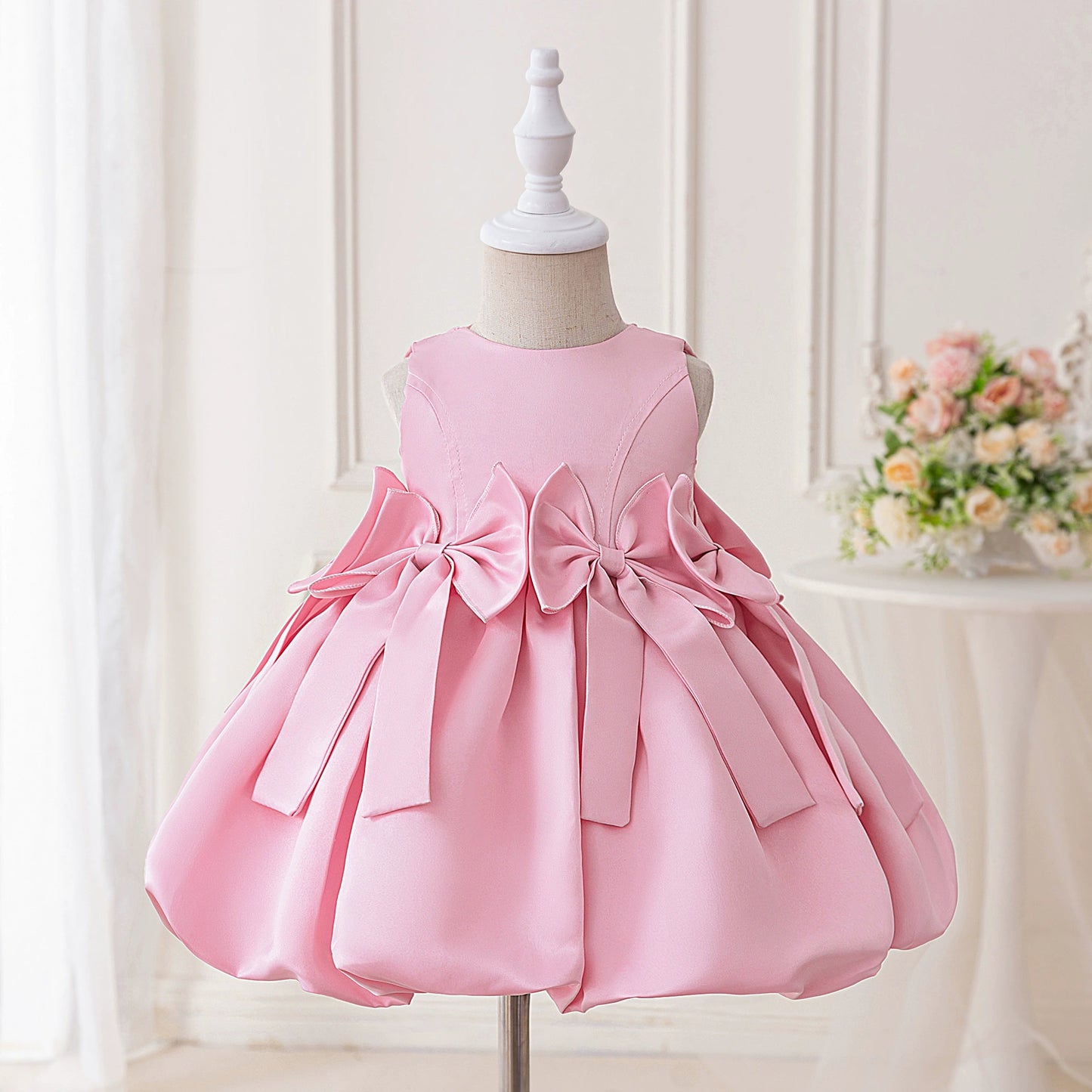 Children's Party Dress with Bows and Braided Back