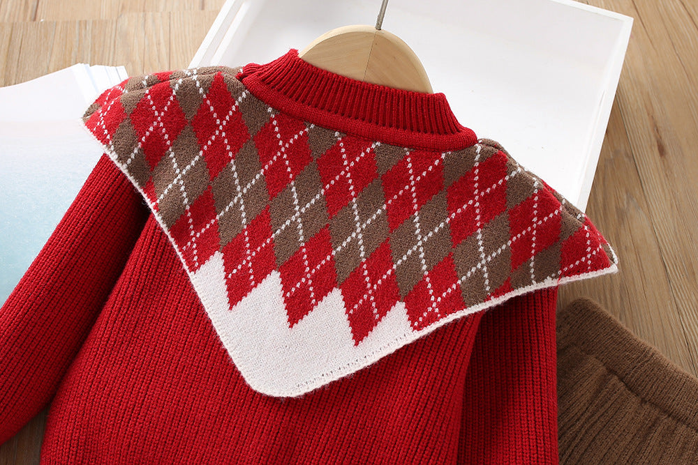 Infant Knit Outfit Set with Checkered Collar
