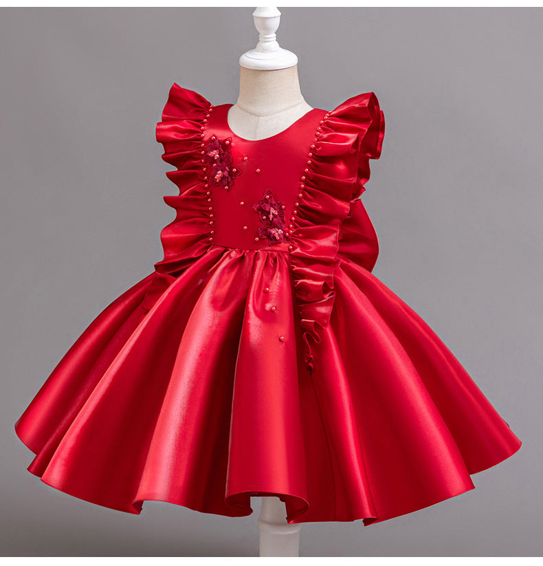 Luxury Party Dress with Flowers and Pearls