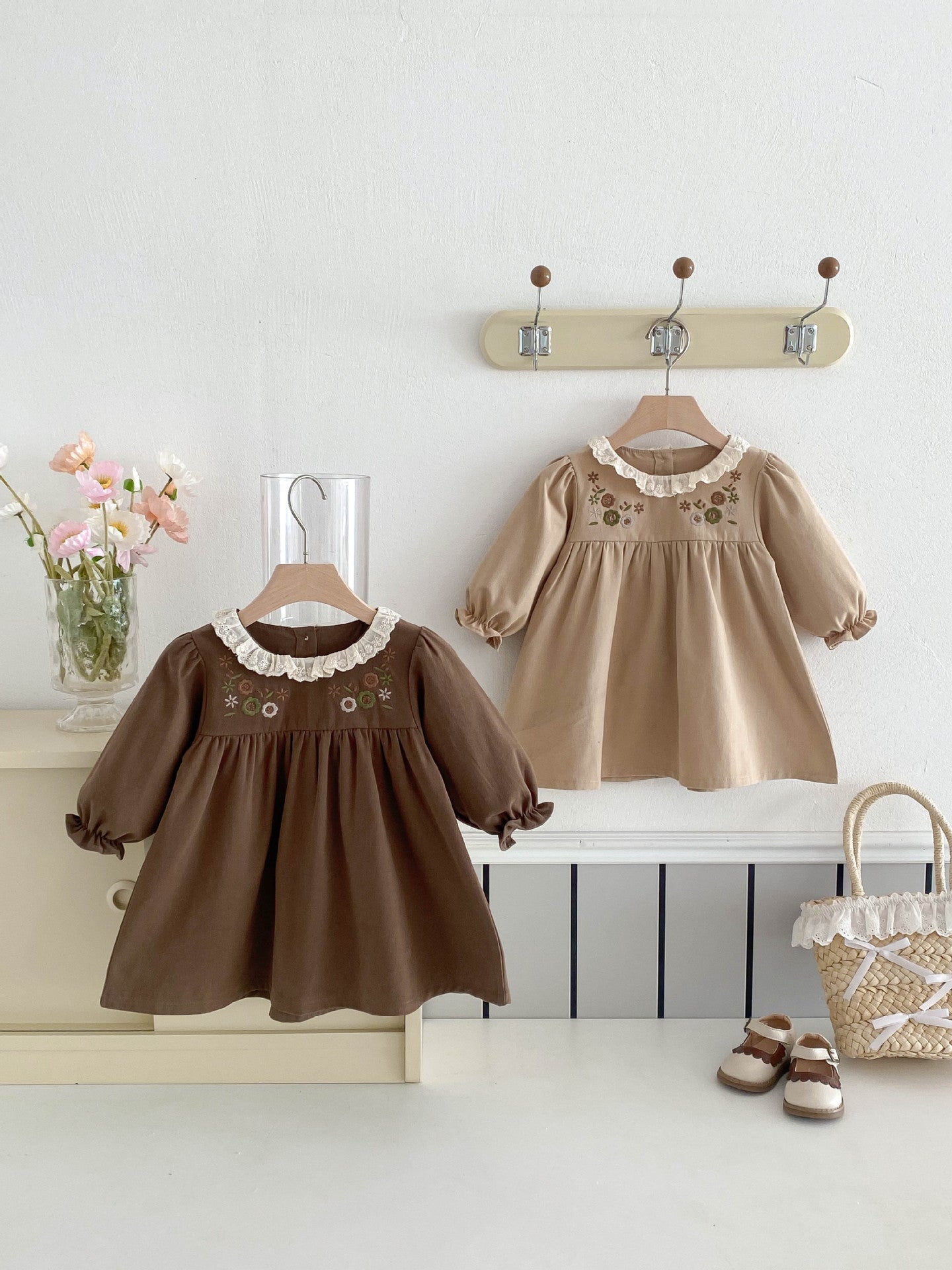 Embroidered Children's Dress with Little Flowers