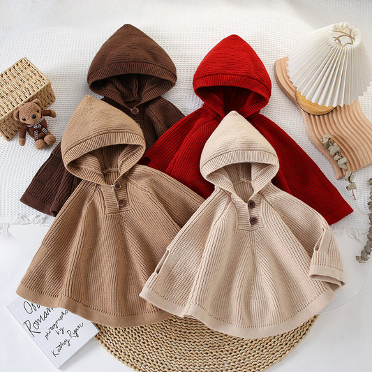 Children's Knitted Poncho with Hood