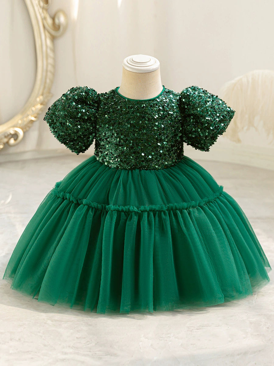 Vestido de fiesta infantil con tul brillante y en capas