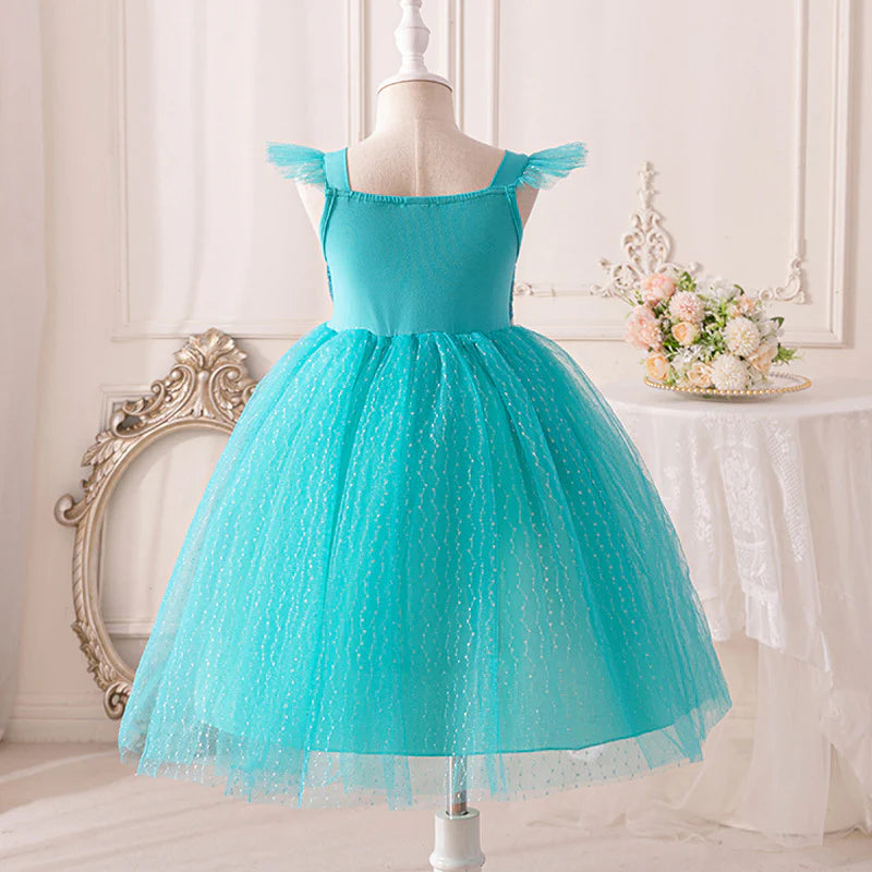 Vestido infantil de princesa azul brillante