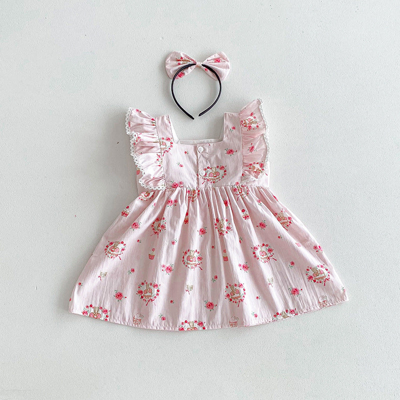Children's Dress with Teddy Bears and Flowers
