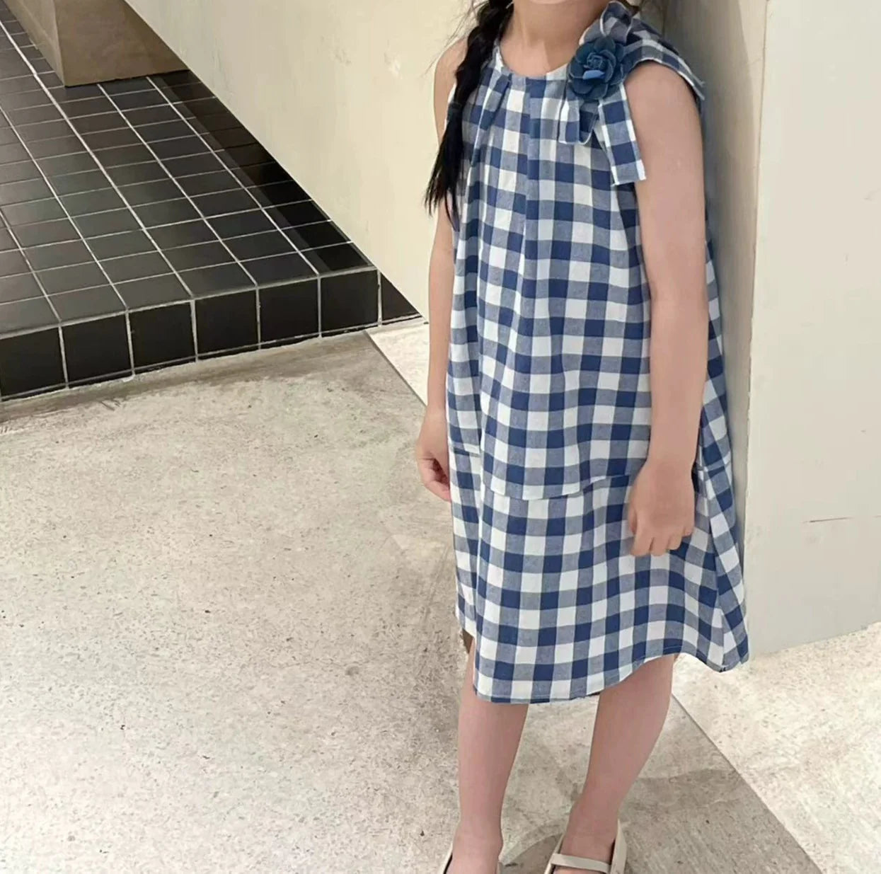 Children's Dress Checkered Flower