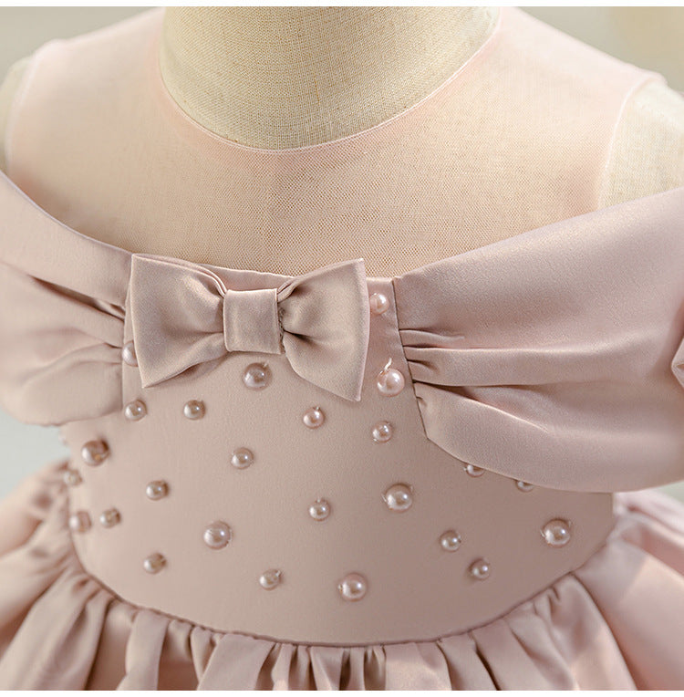 Delicate Pearl Bow Party Dress