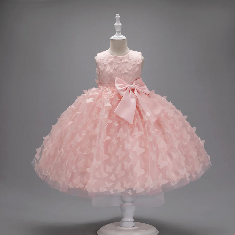 Vestido infantil con mariposas y lazo