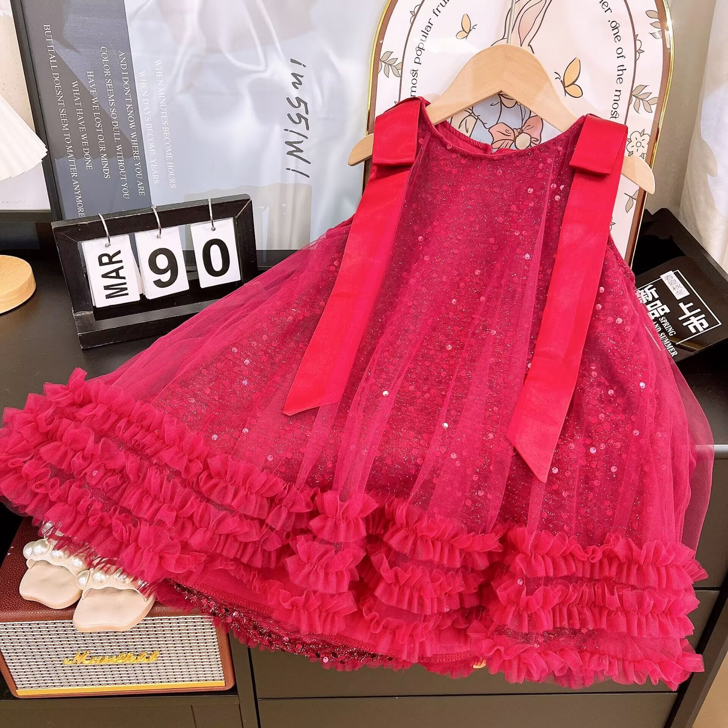 Shiny Tulle Children's Dress with Bow