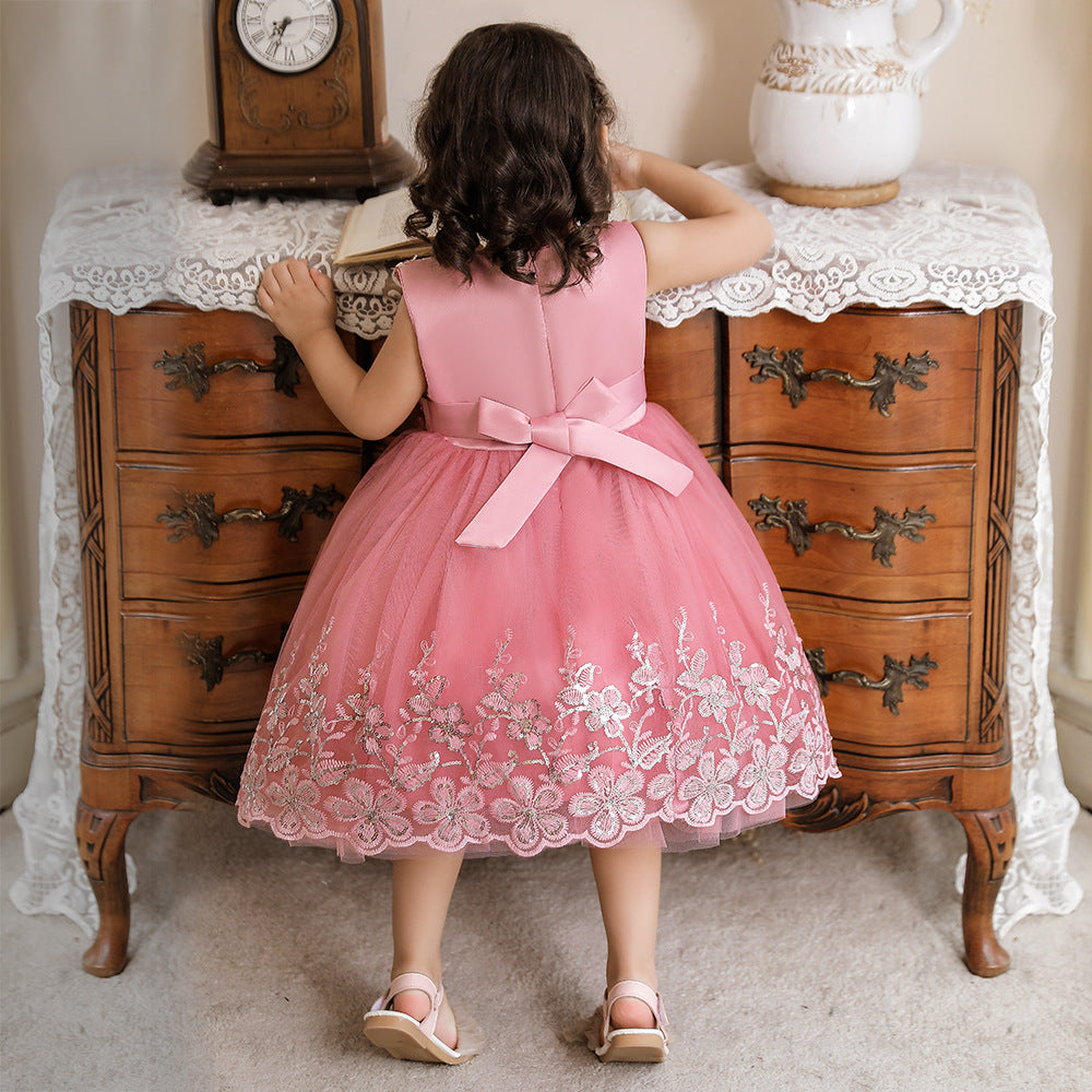 Vestido de fiesta infantil de tul brillante y flores