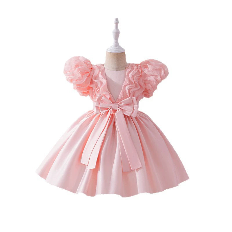Pink Puffy Children's Dress with Bow
