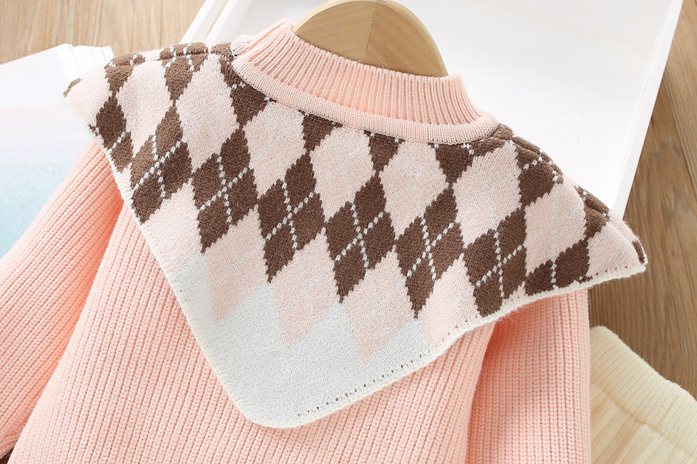 Infant Knit Outfit Set with Checkered Collar