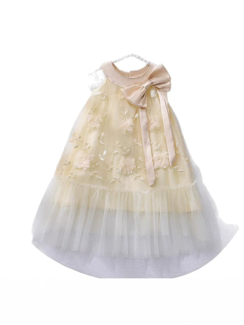 Children's Floral Tulle Dress with Bow