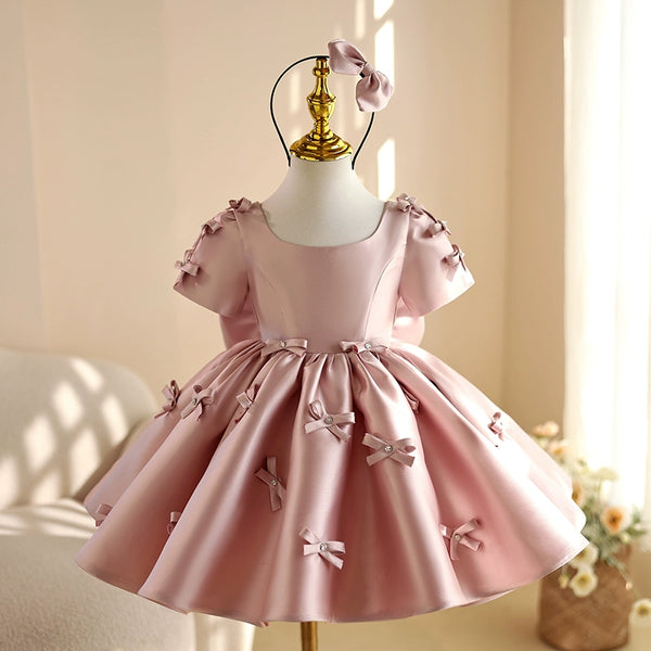 Pink Children's Party Dress with Bows