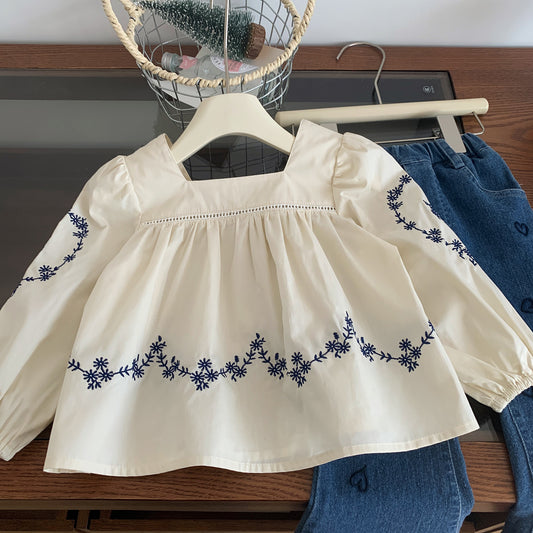 Children's Set with Little Flowers + Heart Jeans