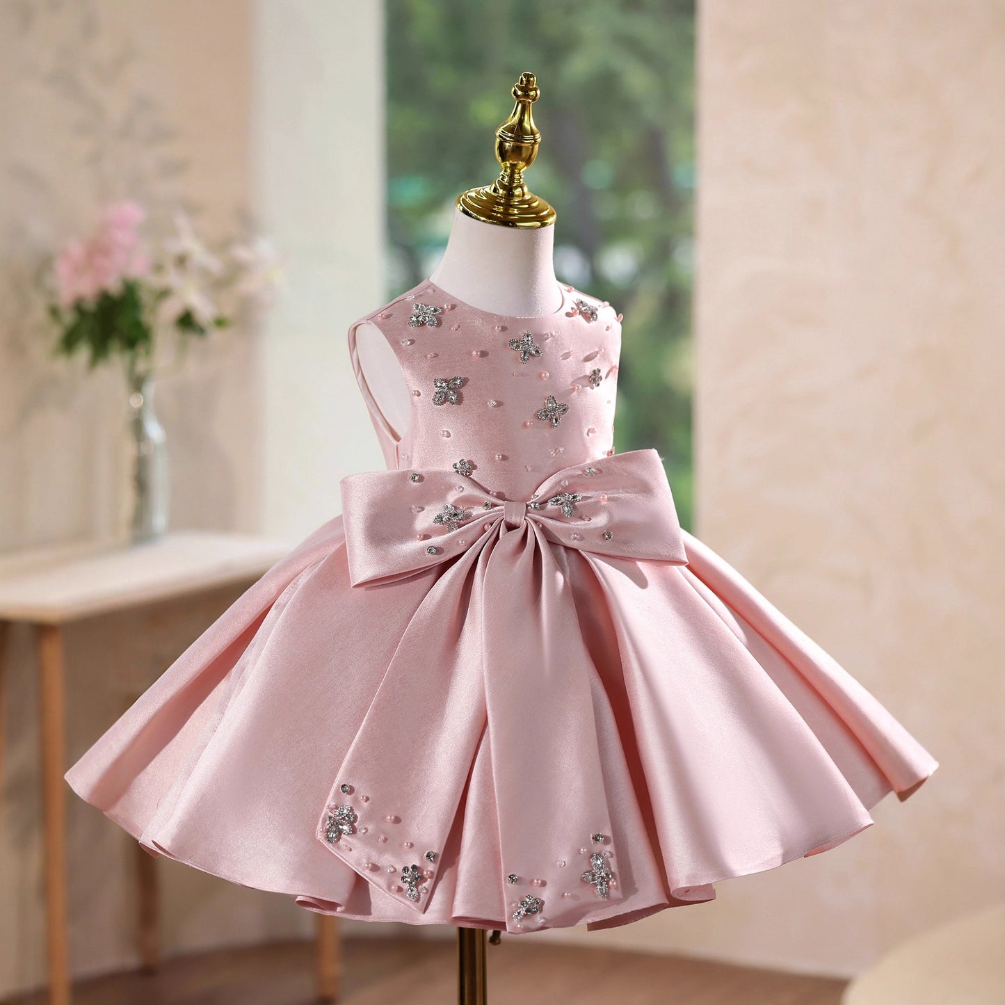 Children's Party Dress with Stones and Bow