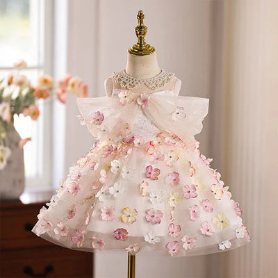 Children's Party Dress with Flowers and Bow
