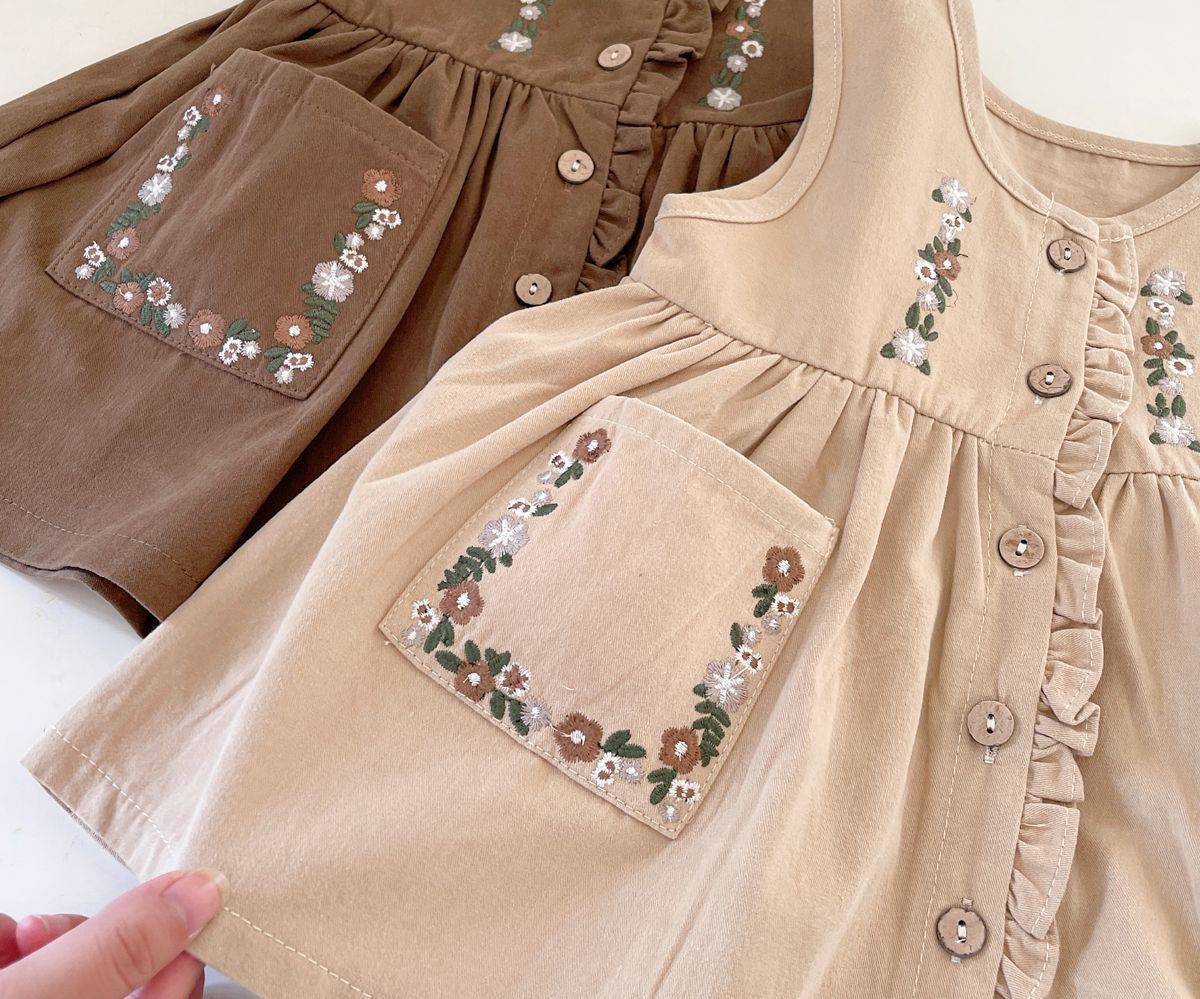 Dress + Embroidered Children's Shirt with Little Flowers